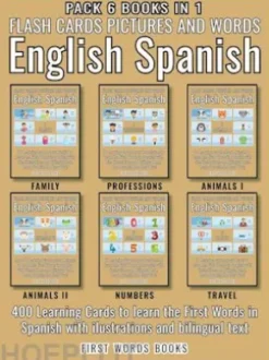 Pack 6 Books in 1 - Flash Cards Pictures and Words English Spanish